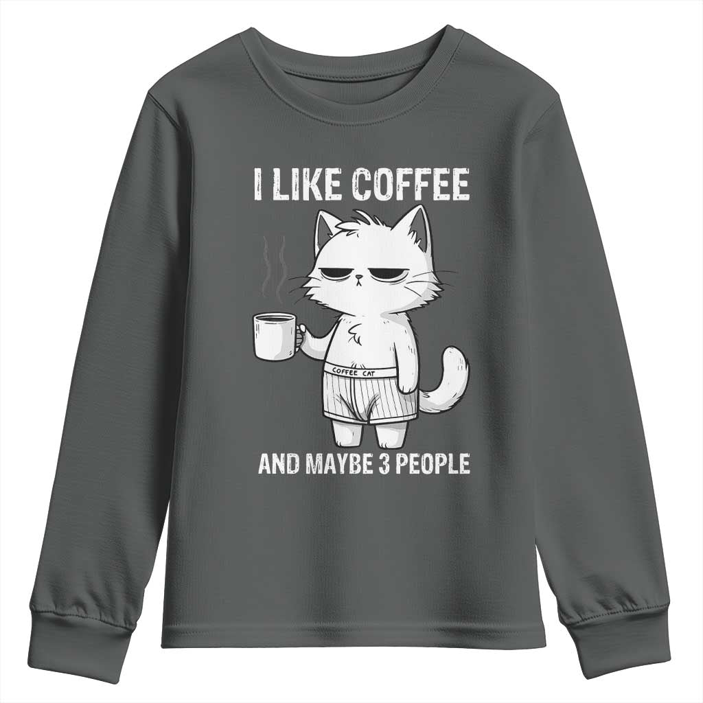 I Like Coffee And Maybe Three People Youth Sweatshirt Funny Cat Coffee Lover - Wonder Print Shop