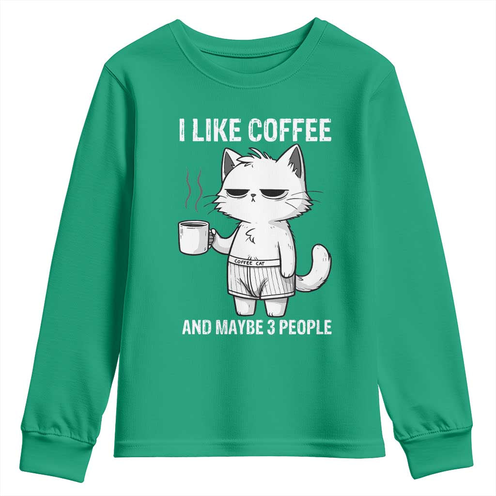I Like Coffee And Maybe Three People Youth Sweatshirt Funny Cat Coffee Lover - Wonder Print Shop