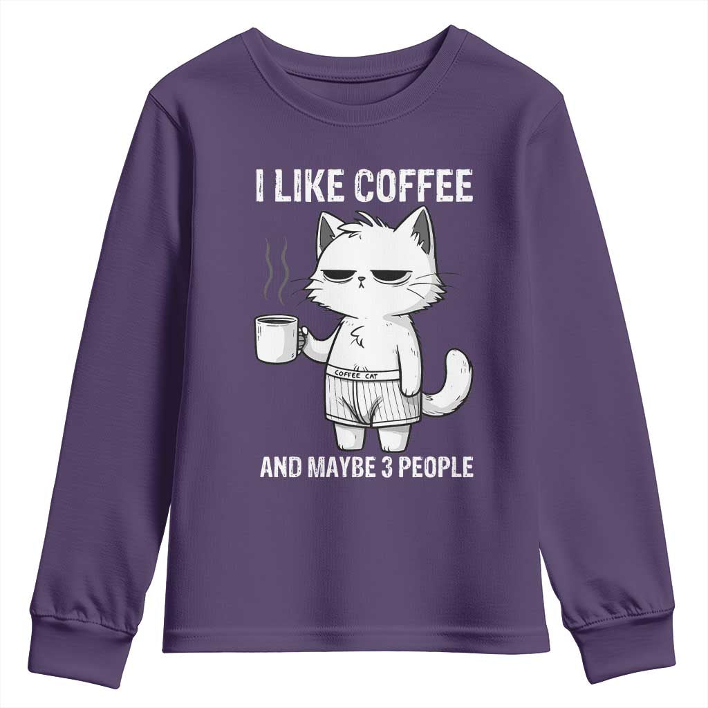 I Like Coffee And Maybe Three People Youth Sweatshirt Funny Cat Coffee Lover - Wonder Print Shop