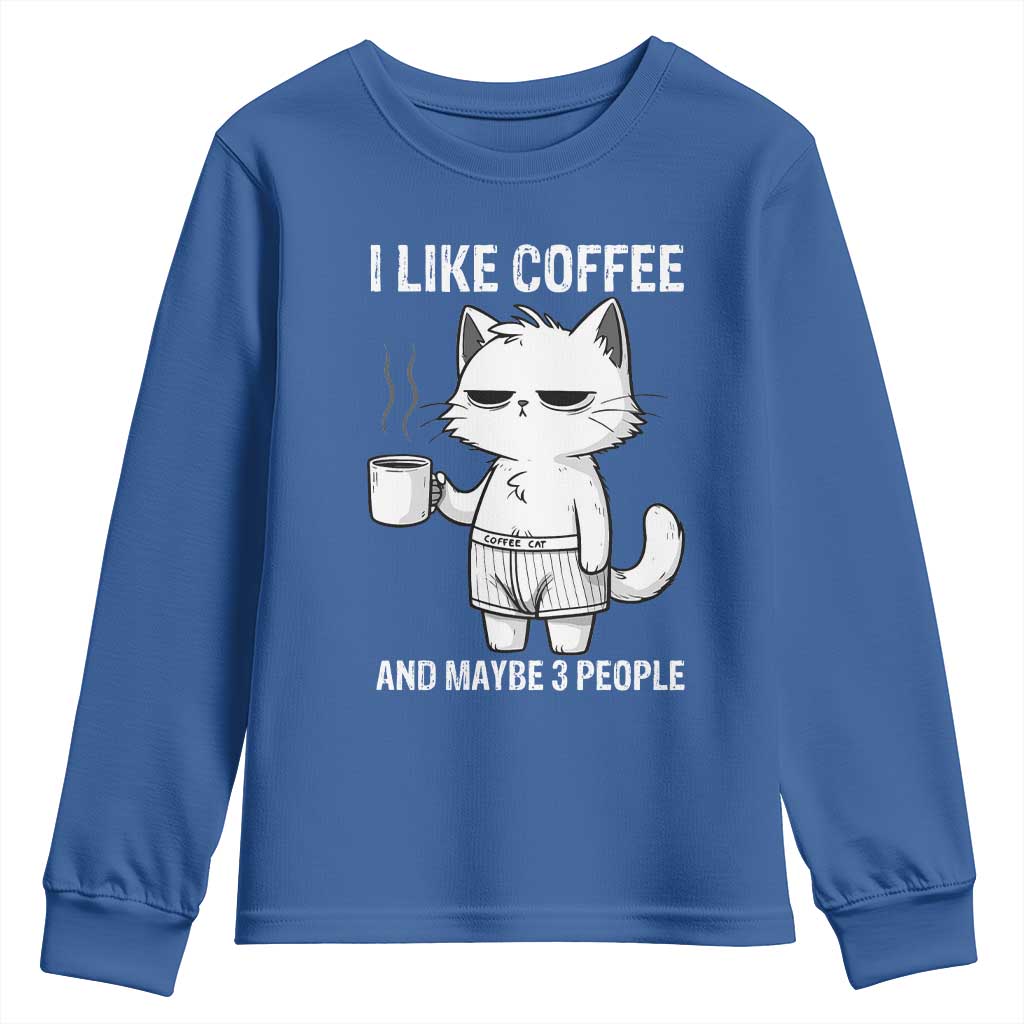 I Like Coffee And Maybe Three People Youth Sweatshirt Funny Cat Coffee Lover - Wonder Print Shop