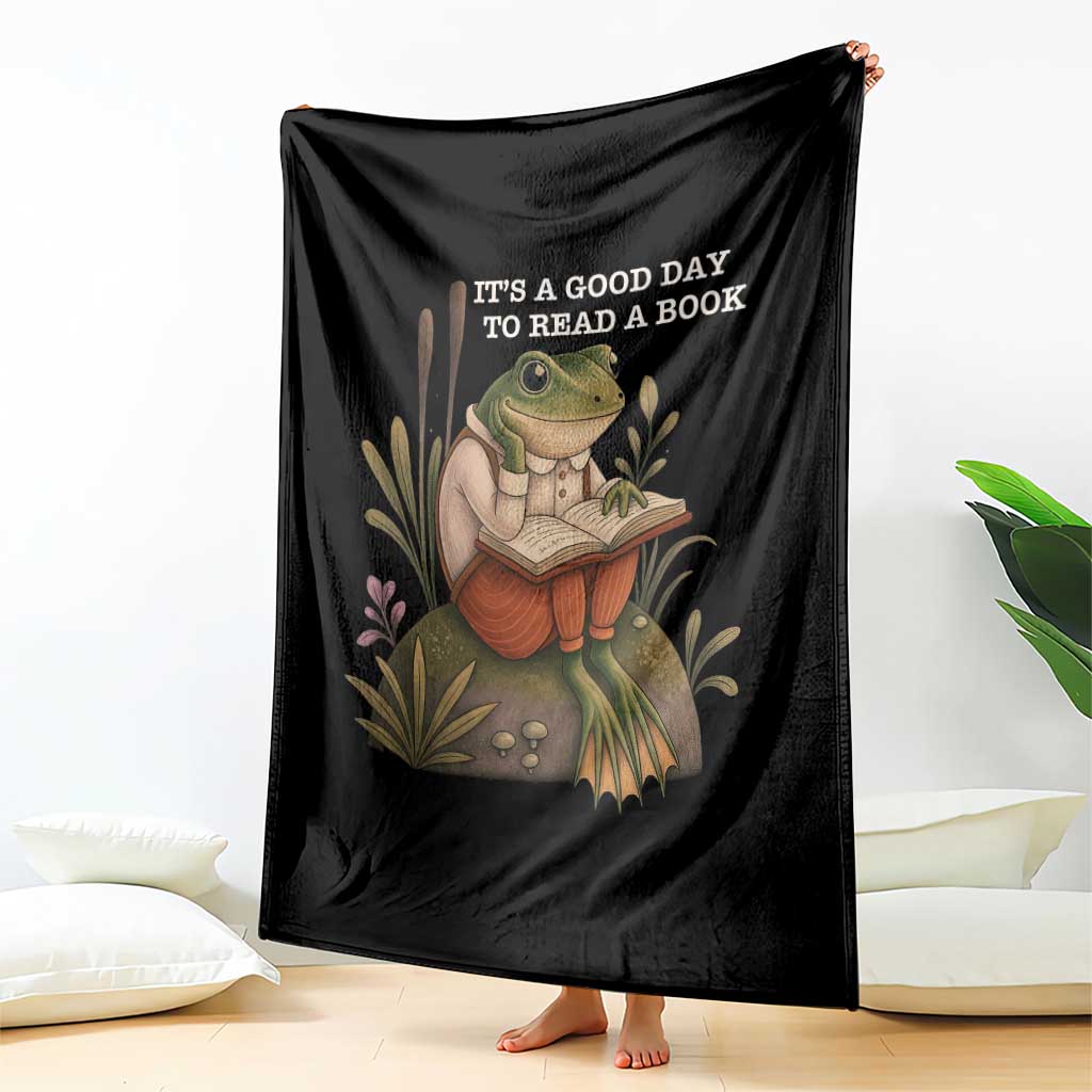 Cute Frog Reading Throw Blanket It Is A Good Day To Read A Book - Wonder Print Shop