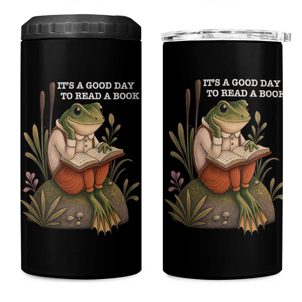 Cute Frog Reading 4 in 1 Can Cooler Tumbler It Is A Good Day To Read A Book