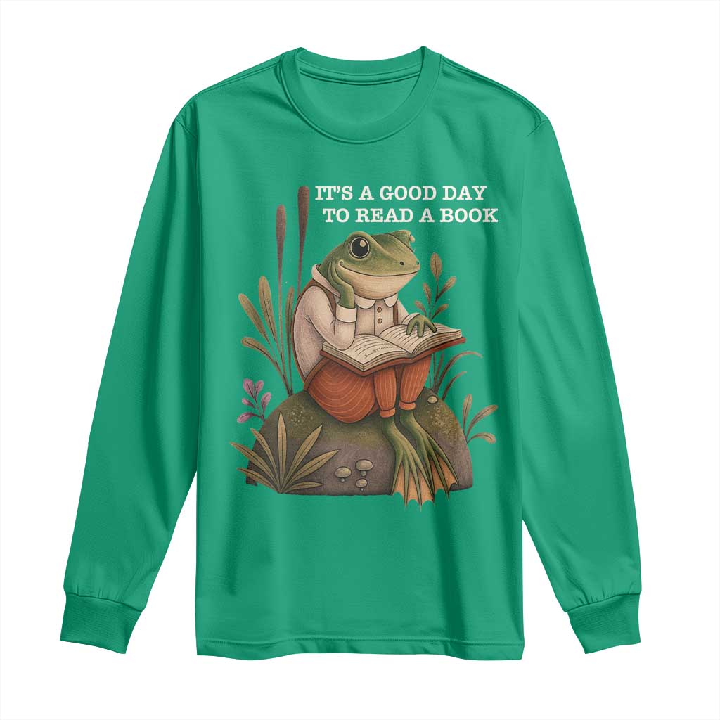 Cute Frog Reading Long Sleeve Shirt It Is A Good Day To Read A Book - Wonder Print Shop