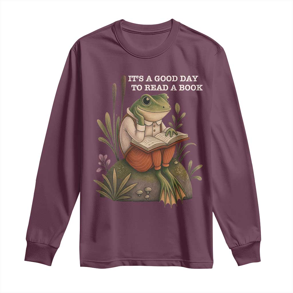 Cute Frog Reading Long Sleeve Shirt It Is A Good Day To Read A Book - Wonder Print Shop