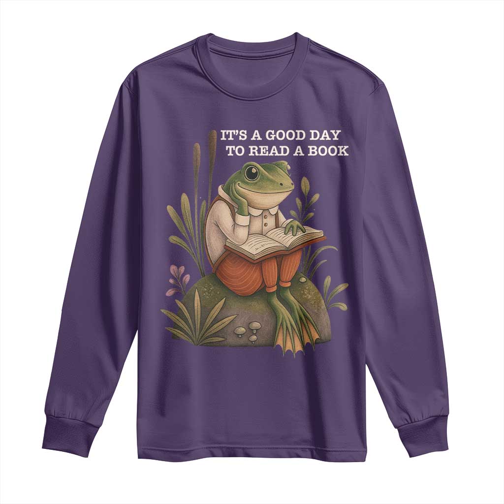 Cute Frog Reading Long Sleeve Shirt It Is A Good Day To Read A Book - Wonder Print Shop
