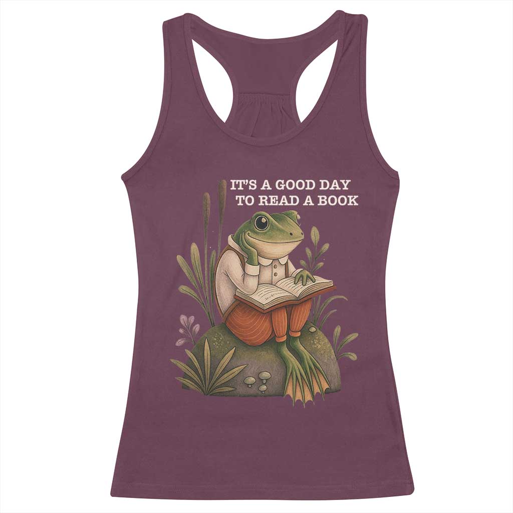 Cute Frog Reading Racerback Tank Top It Is A Good Day To Read A Book - Wonder Print Shop
