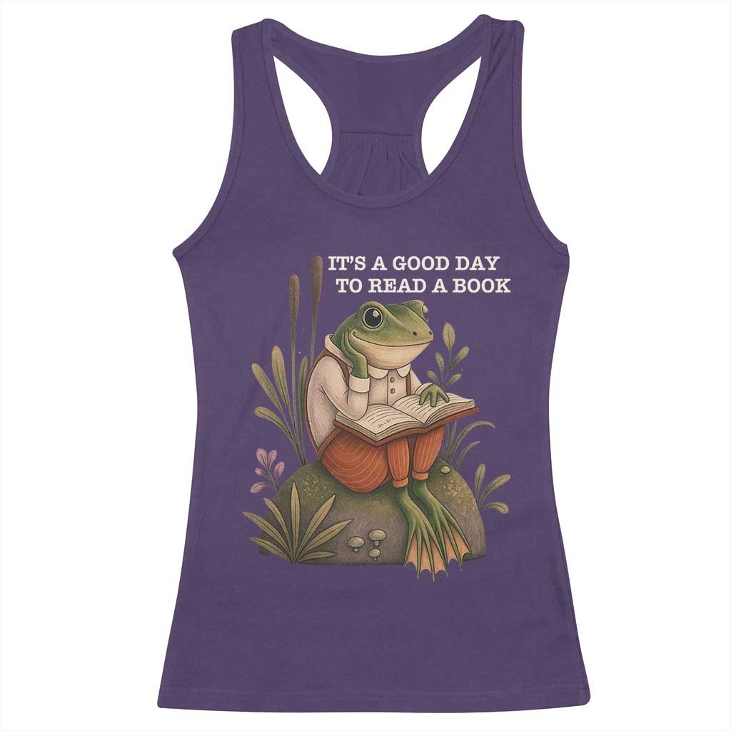 Cute Frog Reading Racerback Tank Top It Is A Good Day To Read A Book - Wonder Print Shop