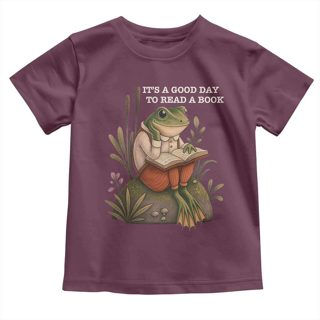 Cute Frog Reading Toddler T Shirt It Is A Good Day To Read A Book - Wonder Print Shop