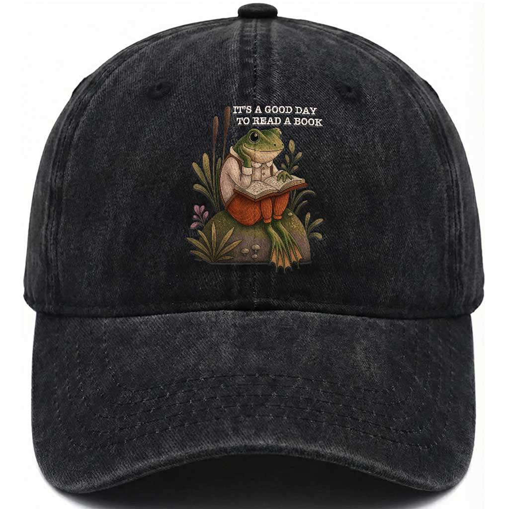 Cute Frog Reading Washed Cotton Baseball Cap It Is A Good Day To Read A Book