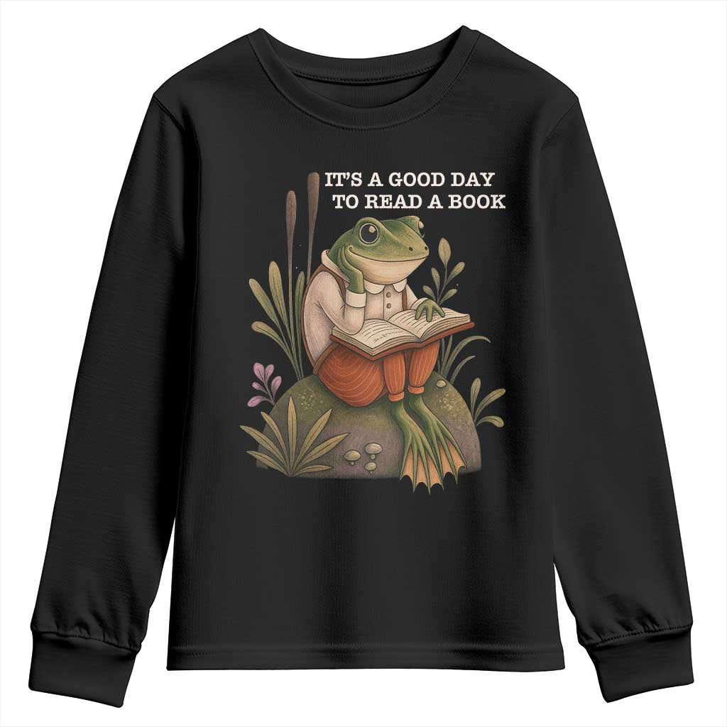 Cute Frog Reading Youth Sweatshirt It Is A Good Day To Read A Book - Wonder Print Shop