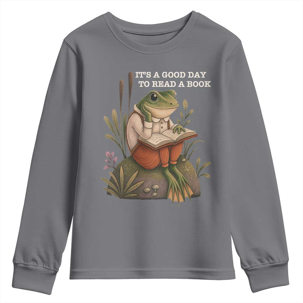 Cute Frog Reading Youth Sweatshirt It Is A Good Day To Read A Book - Wonder Print Shop