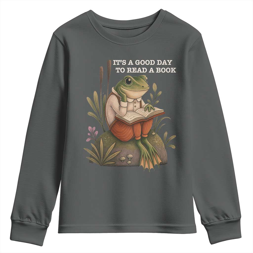 Cute Frog Reading Youth Sweatshirt It Is A Good Day To Read A Book - Wonder Print Shop