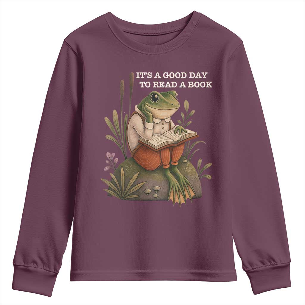 Cute Frog Reading Youth Sweatshirt It Is A Good Day To Read A Book - Wonder Print Shop