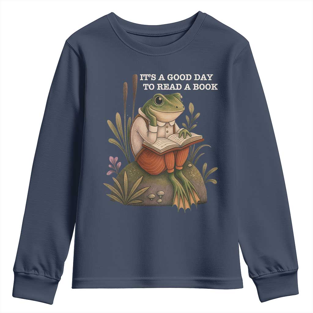 Cute Frog Reading Youth Sweatshirt It Is A Good Day To Read A Book - Wonder Print Shop