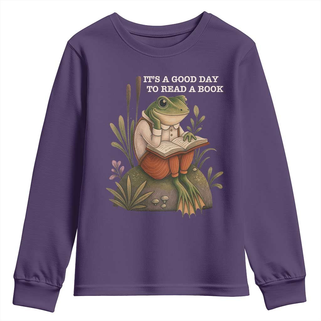 Cute Frog Reading Youth Sweatshirt It Is A Good Day To Read A Book - Wonder Print Shop