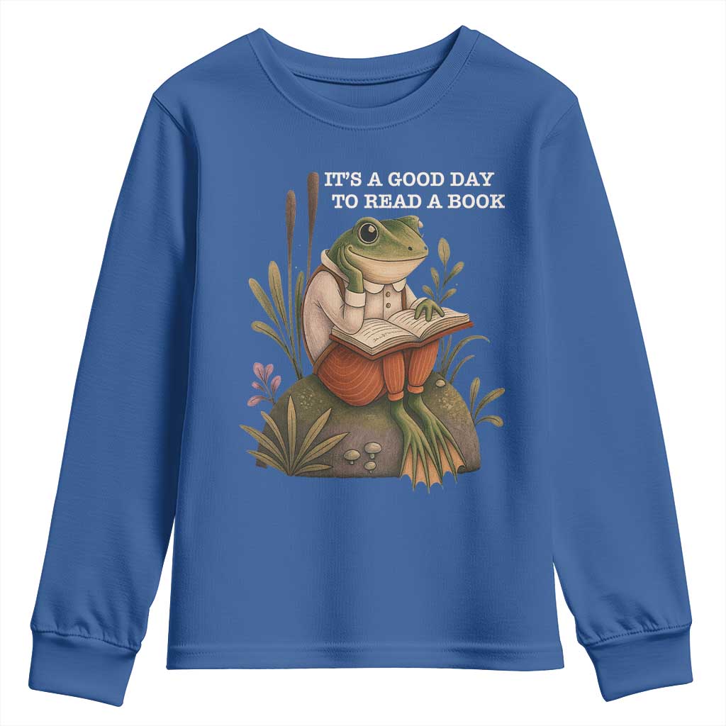 Cute Frog Reading Youth Sweatshirt It Is A Good Day To Read A Book - Wonder Print Shop