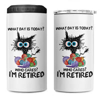 Funny Retired Cat Crochet 4 in 1 Can Cooler Tumbler What Day Is Today Who Cares I Am Retired