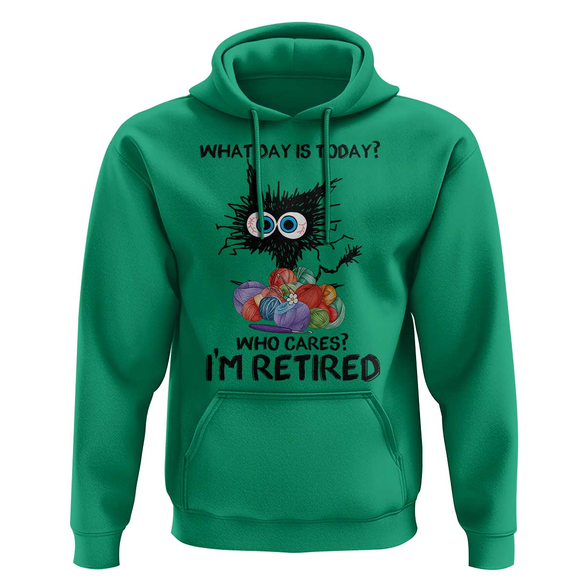 Funny Retired Cat Crochet Hoodie What Day Is Today Who Cares I Am Retired - Wonder Print Shop