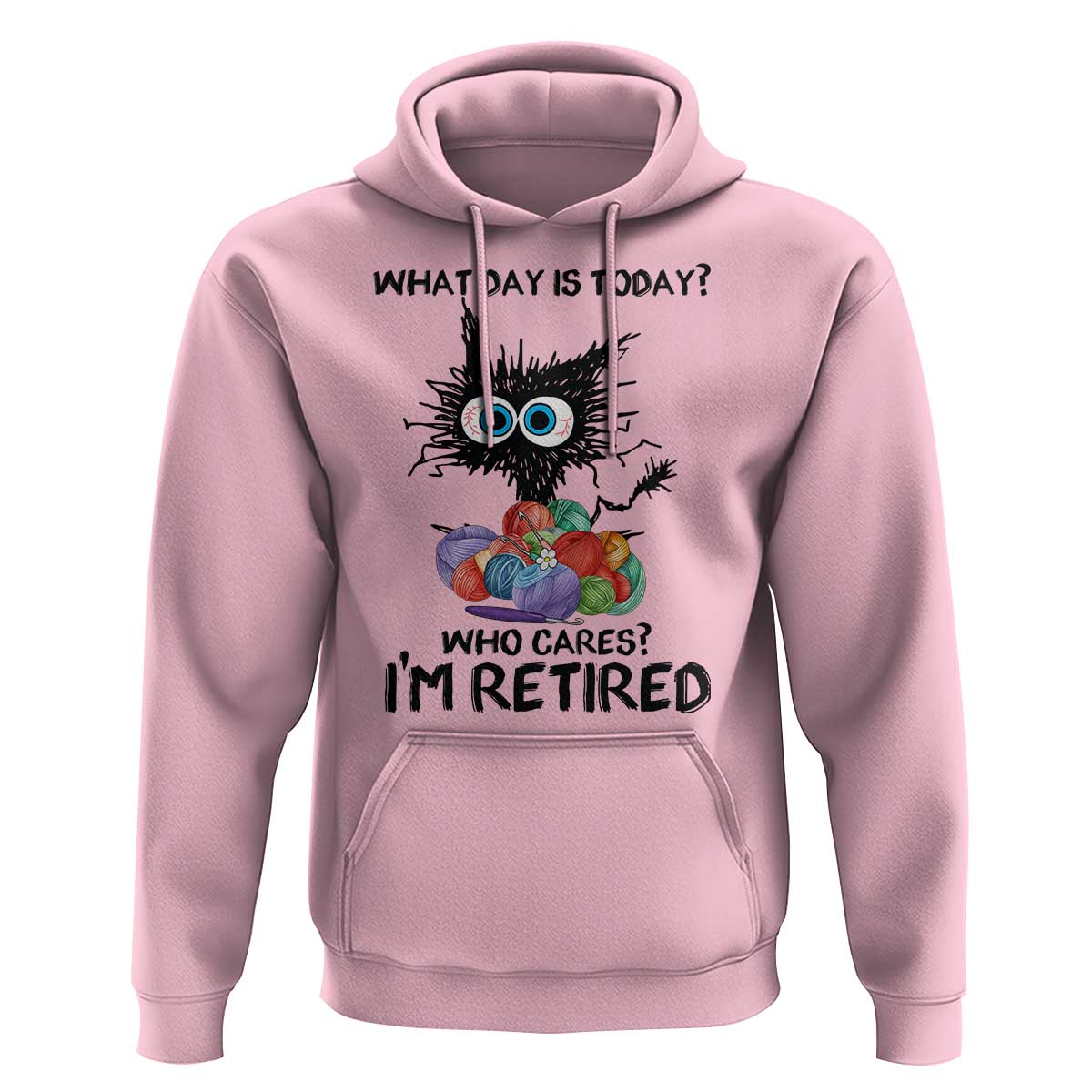 Funny Retired Cat Crochet Hoodie What Day Is Today Who Cares I Am Retired - Wonder Print Shop