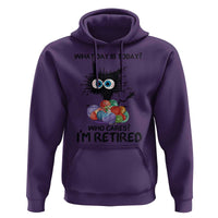 Funny Retired Cat Crochet Hoodie What Day Is Today Who Cares I Am Retired - Wonder Print Shop