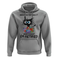 Funny Retired Cat Crochet Hoodie What Day Is Today Who Cares I Am Retired - Wonder Print Shop