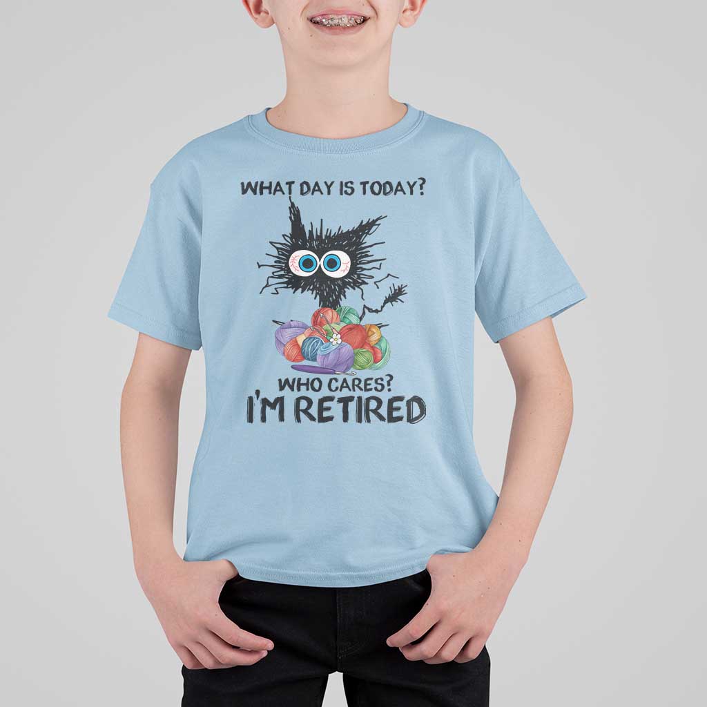 Funny Retired Cat Crochet T Shirt For Kid What Day Is Today Who Cares I Am Retired - Wonder Print Shop