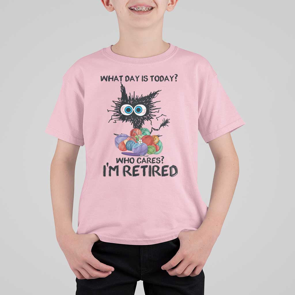Funny Retired Cat Crochet T Shirt For Kid What Day Is Today Who Cares I Am Retired - Wonder Print Shop