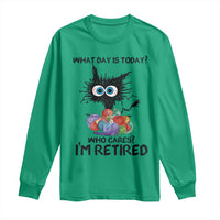 Funny Retired Cat Crochet Long Sleeve Shirt What Day Is Today Who Cares I Am Retired - Wonder Print Shop