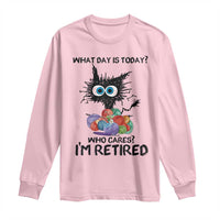 Funny Retired Cat Crochet Long Sleeve Shirt What Day Is Today Who Cares I Am Retired - Wonder Print Shop
