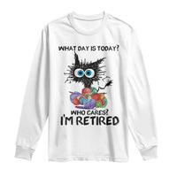Funny Retired Cat Crochet Long Sleeve Shirt What Day Is Today Who Cares I Am Retired - Wonder Print Shop