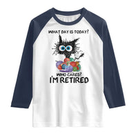 Funny Retired Cat Crochet Raglan Shirt What Day Is Today Who Cares I Am Retired - Wonder Print Shop