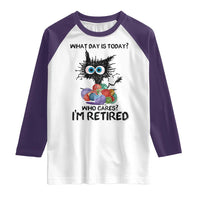 Funny Retired Cat Crochet Raglan Shirt What Day Is Today Who Cares I Am Retired - Wonder Print Shop