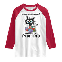 Funny Retired Cat Crochet Raglan Shirt What Day Is Today Who Cares I Am Retired - Wonder Print Shop