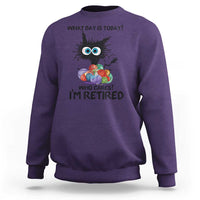 Funny Retired Cat Crochet Sweatshirt What Day Is Today Who Cares I Am Retired - Wonder Print Shop