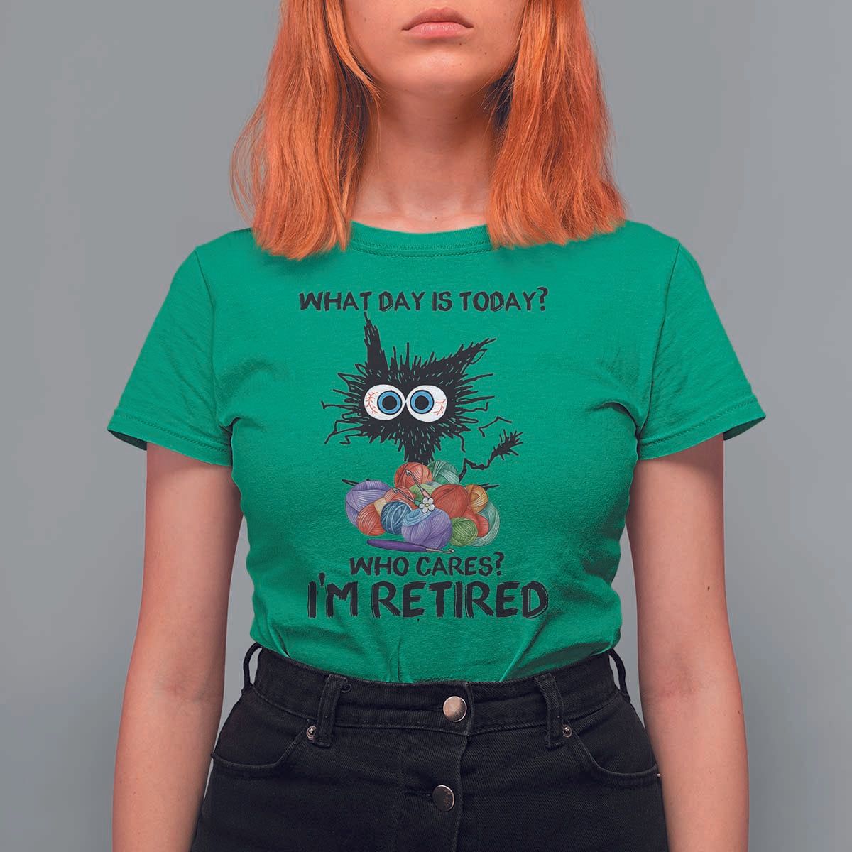 Funny Retired Cat Crochet T Shirt For Women What Day Is Today Who Cares I Am Retired - Wonder Print Shop