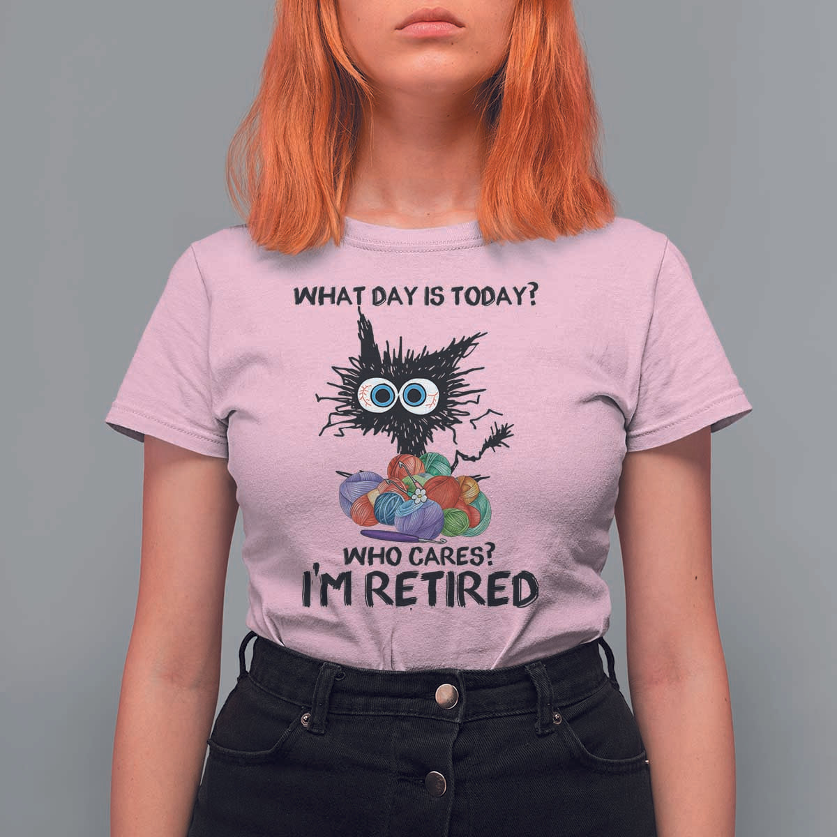 Funny Retired Cat Crochet T Shirt For Women What Day Is Today Who Cares I Am Retired - Wonder Print Shop