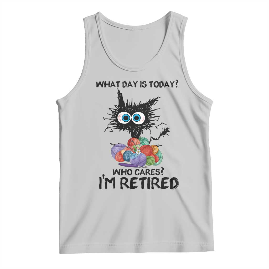 Funny Retired Cat Crochet Tank Top What Day Is Today Who Cares I Am Retired - Wonder Print Shop