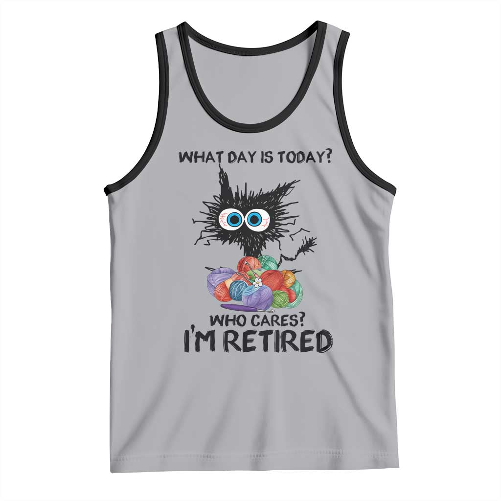 Funny Retired Cat Crochet Tank Top What Day Is Today Who Cares I Am Retired - Wonder Print Shop