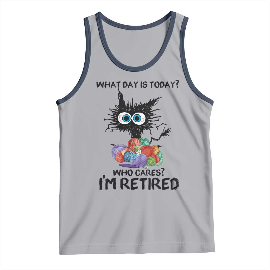 Funny Retired Cat Crochet Tank Top What Day Is Today Who Cares I Am Retired - Wonder Print Shop