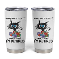 Funny Retired Cat Crochet Tumbler Cup What Day Is Today Who Cares I Am Retired
