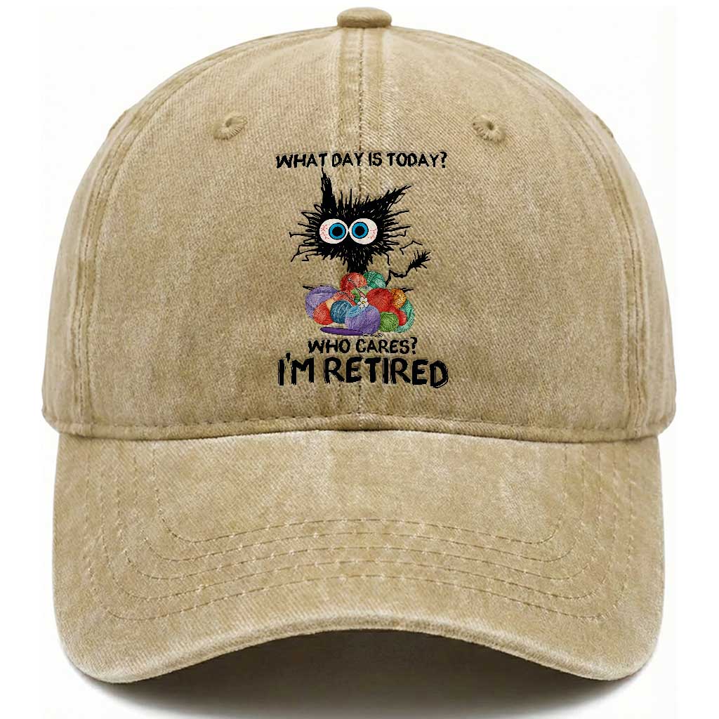 Funny Retired Cat Crochet Washed Cotton Baseball Cap What Day Is Today Who Cares I Am Retired