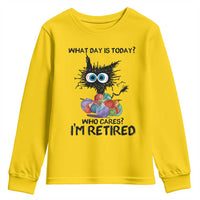 Funny Retired Cat Crochet Youth Sweatshirt What Day Is Today Who Cares I Am Retired - Wonder Print Shop