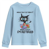 Funny Retired Cat Crochet Youth Sweatshirt What Day Is Today Who Cares I Am Retired - Wonder Print Shop