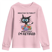 Funny Retired Cat Crochet Youth Sweatshirt What Day Is Today Who Cares I Am Retired - Wonder Print Shop