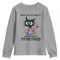 Funny Retired Cat Crochet Youth Sweatshirt What Day Is Today Who Cares I Am Retired - Wonder Print Shop