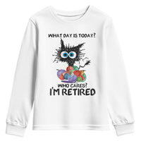 Funny Retired Cat Crochet Youth Sweatshirt What Day Is Today Who Cares I Am Retired - Wonder Print Shop