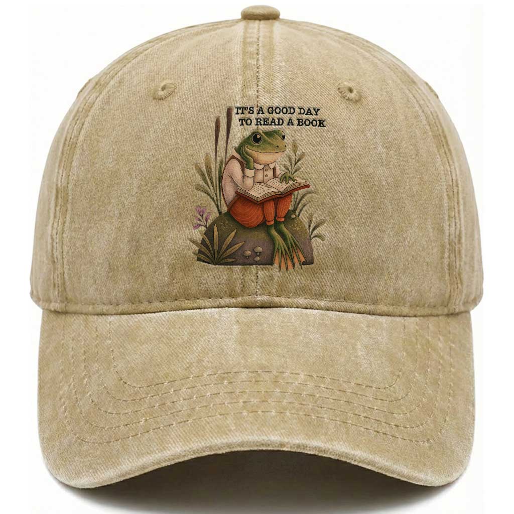 Frog Classic Books Washed Cotton Baseball Cap It Is A Good Day To Read A Book
