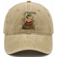 Frog Classic Books Washed Cotton Baseball Cap It Is A Good Day To Read A Book