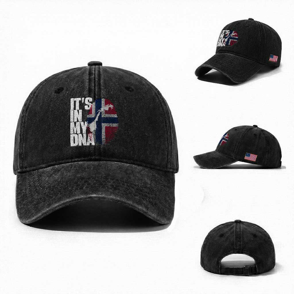It's in My DNA Washed Cotton Baseball Cap Norwegian Norway Map Flag Pride
