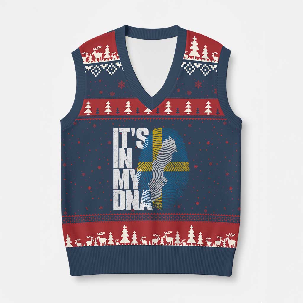 It's in My DNA V-Neck Knit Sweater Vest Sweden Sverige Swedish Map Flag